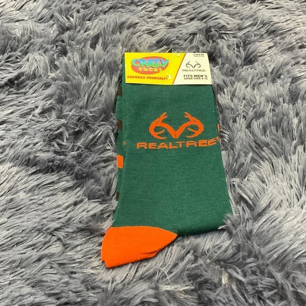 Cozy Socks - Realtree Men's Casual Green and Orange Socks - New